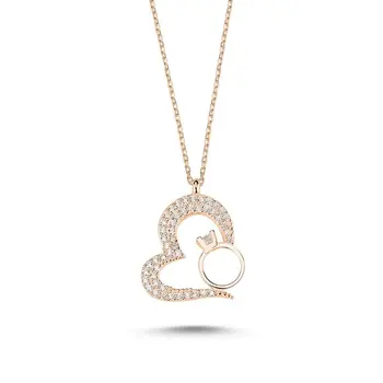 

Angemiel 925 Silver Heart and Engagement Ghost Pendant-Rose Gold Plated