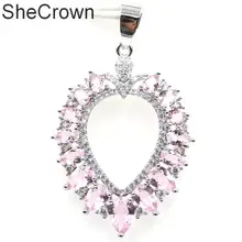 43x27 мм красивый розовый кунцит натуральный белый CZ женский серебряный кулон