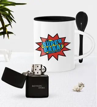 

Personalized Super Dad Black Spoon Mug Gasoline Lighter Seti-2