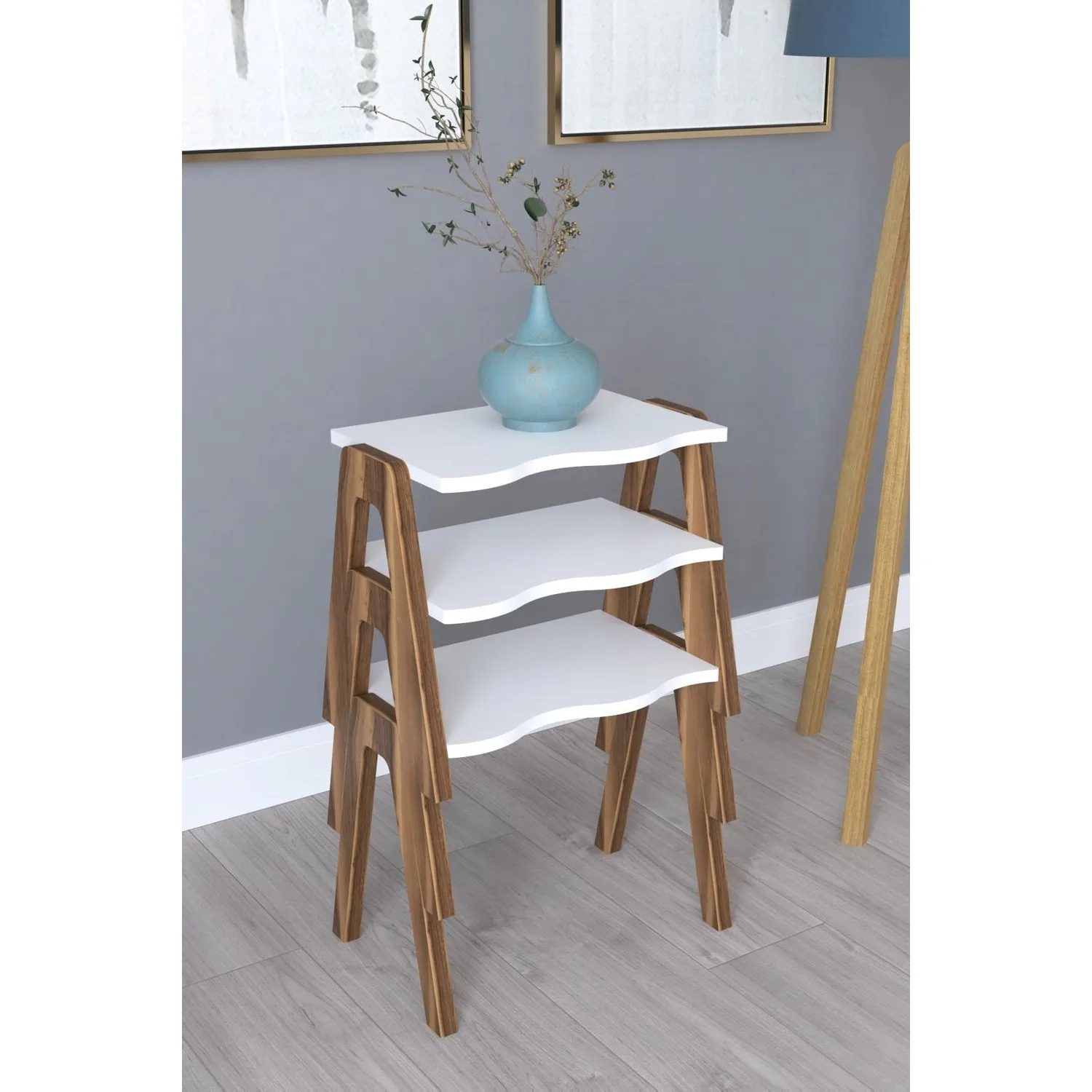 

Nesting Table Center Table Coffee White Marine Model Home Decor Accessory Furniture Living Room Service Modern Wood Decorative