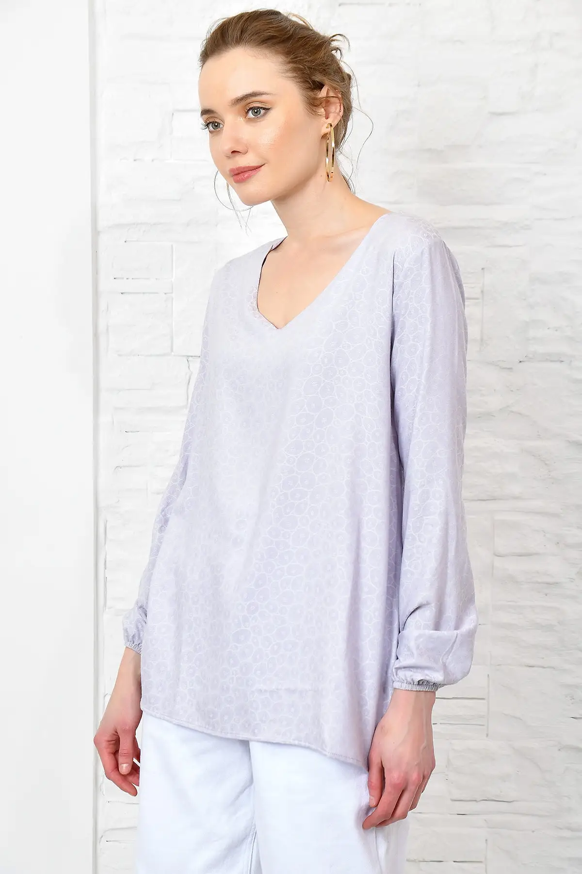 Trend: Alacati Style Women Khaki V-Neck Woven Bluz ALC-015-218-CV |