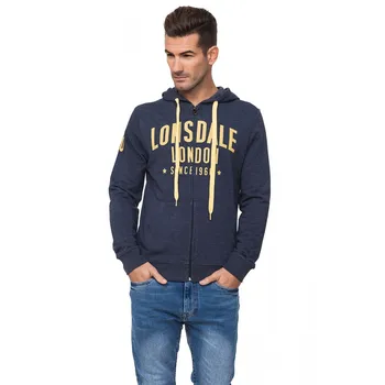 

Lonsdale man sweatshirt hooded and zipper closure Navy color Melange spring summer print logo on chest (18037)