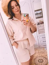 Msfancy-Conjunto de dos piezas de verano para Mujer, conjunto de pantalones cortos de 2021 algodón, camisa holgada Vintage Bohemia, pantalones cortos de cintura alta