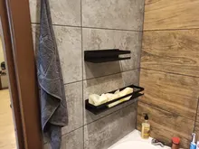 Bathroom Shelf Storage-Rack Adhesive Black Shower Stainless-Steel Shampoo Kitchen 20cm