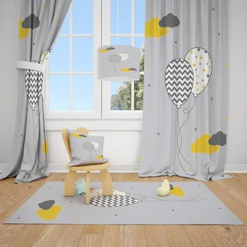 

Gray Floor Pattern Balloon and Clouds Child Baby Room Backdrop Curtain 1 Wing 70x200
