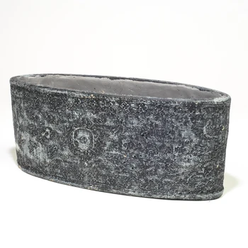 

Ceramic Oval pot dark gray without lid shape boat 18X8