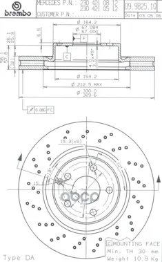 Диск Тормозной Передн Mercedes-Benz: Sl 01- Brembo арт. 09.9825.10
