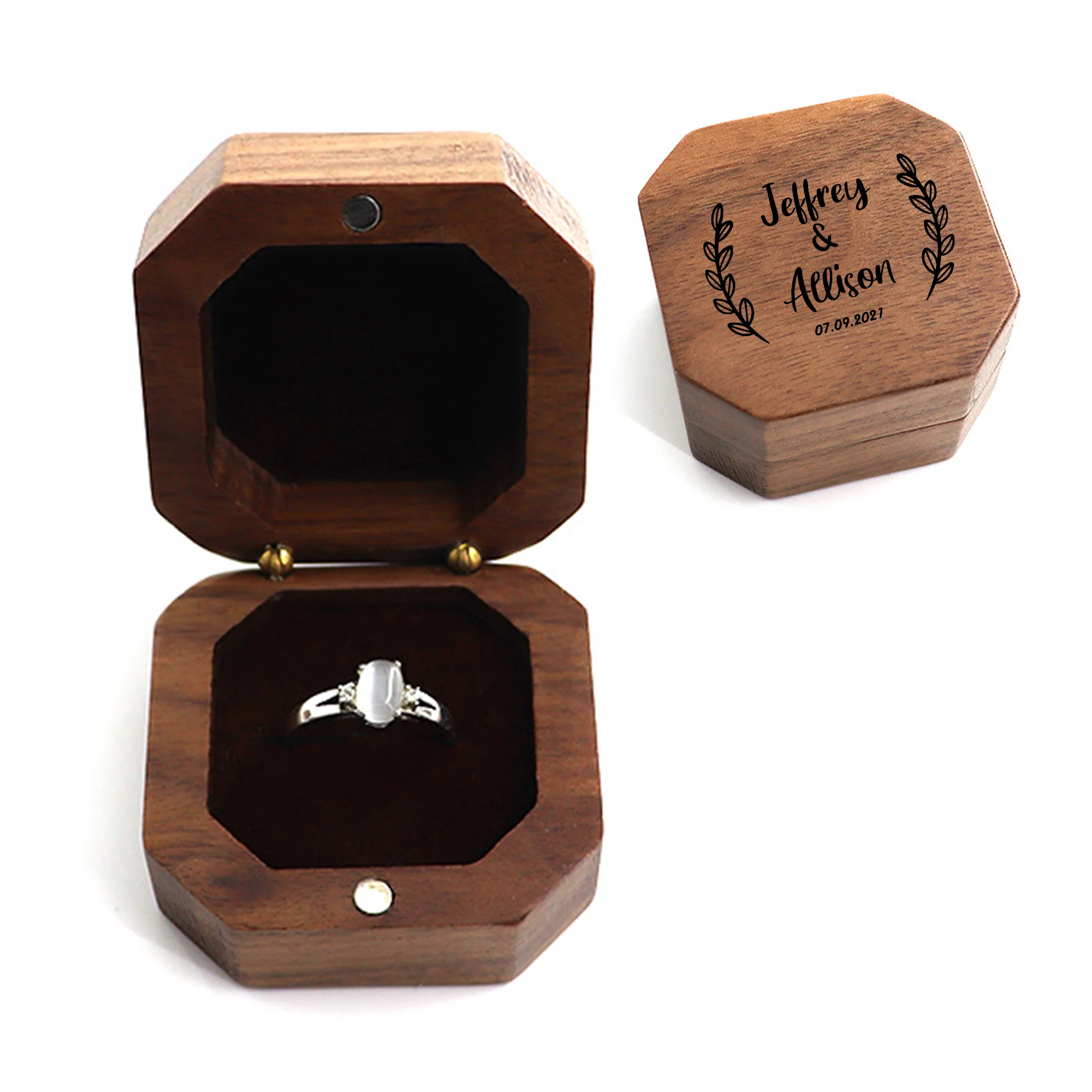 Engraved Square Ring Box Walnut Wood Ring Box For Proposal Engagement Wedding Personalized Name Date Ring Bearer Box Holder hot selling fashion wooden personalized gift rustic wedding ring bearer box wood wedding ring box custom your names and date