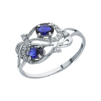 

Silver ring with cubic zirconia and Sapphire synthetic sunlight sample 925