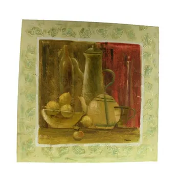 

Box still life painted on fabric oil green. Measures: 77x77 cm.