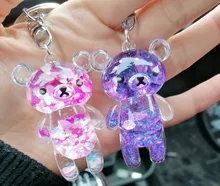 Llavero líquido de oso brillante con arena movediza, llavero acrílico con llavero, mochila con colgantes para parejas, mujeres, hombres, novios, regalo