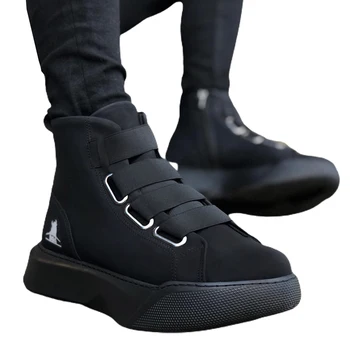 

BA0142 men's high sole black sole Sports boots with banded. Black color high quality 100% vegan leather men boots. Shoe boot, sneaker boot, chaussure boot, uomo boot, young man boots