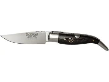 

Joker NF120 classic pocket knife with Buffalo fist and mosaic embedded leaf 8 cm. Includes case.