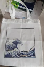 Bolso de lona de gran capacidad con impresión divertida de onda japonesa, bolso de hombro femenino de moda Harajuku con dibujos y letras Ulzzang con cremallera