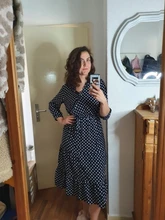 Autumn Winter Dot Bandage Dress Women Casual Ruffles V Neck High Waist Slim Print Long