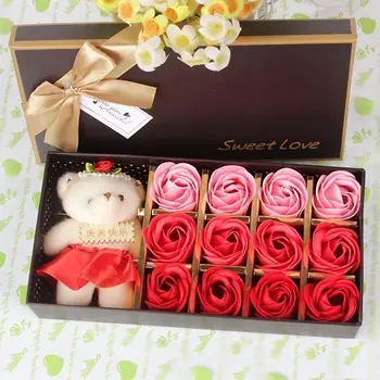 

Gift Set of soap roses with teddy bear sweet love, Red