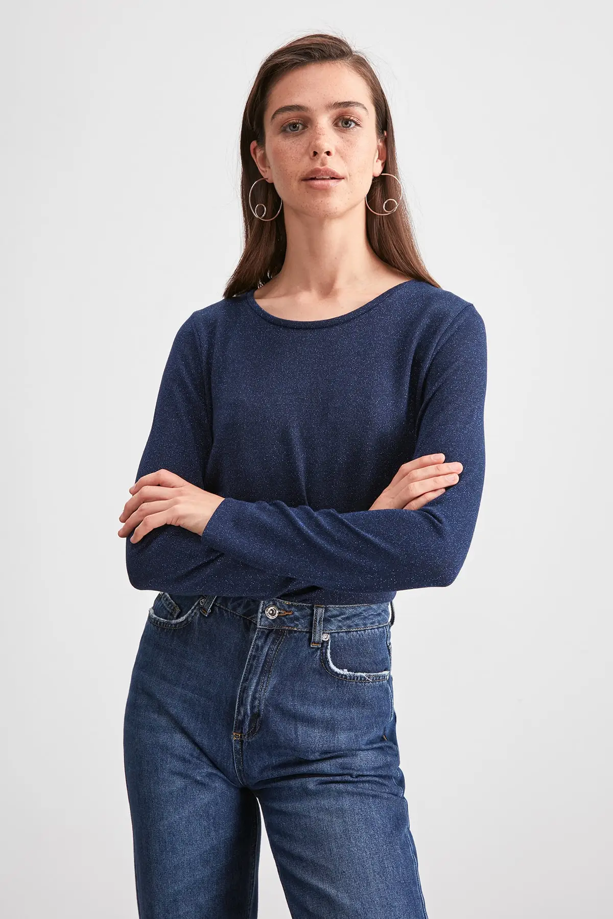 Trendyol Серебристая трикотажная блузка TWOAW20BZ1222