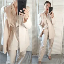 Pants Suit Blazer Solid-Vest Office Minimalism AMII Womens Autumn And Lapel Coat 12070325