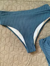 Peachtan-bikinis de cintura alta para mujer, bañador Sexy acanalado liso, traje de baño deportivo para mujer con cuello de pico, bikini a rayas 2021