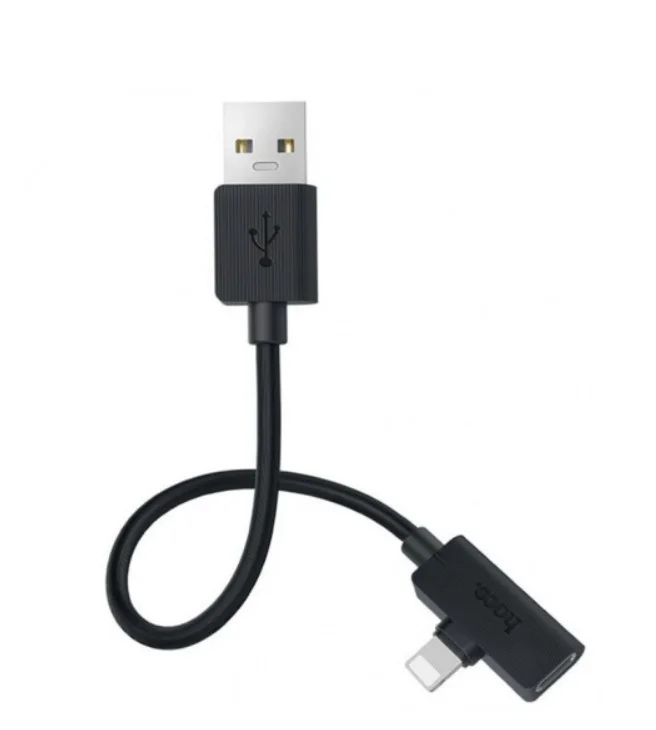 Адаптер-переходник Hoco LS9 USB A на Lightning для наушников и зарядки 15см(Черный