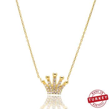 

Mint Jewelry 925 Sterling Silver Crown Design Zircon Stone Fashionable Turkish Handmade Pendant Necklace