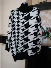 White Sweater Turtleneck Long Pullover Simplee Knitted Houndstooth Black Women Warm Fashion