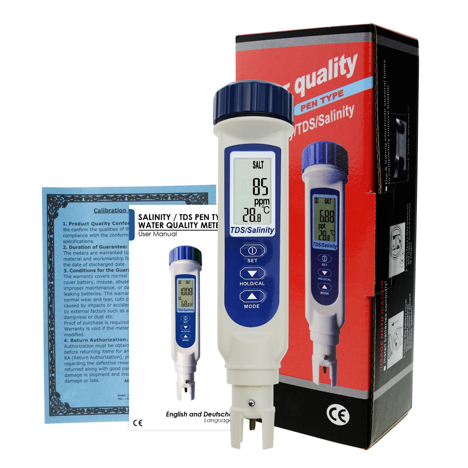 

Salinity Meter TDS Pentype High Precision Food Salinity Instrument Seawater Hydrometer Salt Testing IP65 Waterproof Housing