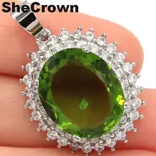 33x23 мм Большой овальный драгоценный камень 18x15 мм Зеленый Перидот натуральный CZ женский серебряный кулон