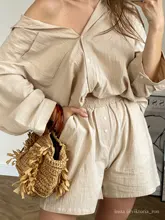 Msfancy-Conjunto de dos piezas de verano para Mujer, conjunto de pantalones cortos de 2021 algodón, camisa holgada Vintage Bohemia, pantalones cortos de cintura alta