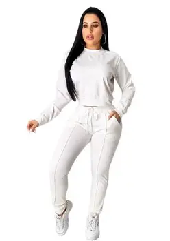 

ZOUDKY women tracksuit Long Sleeve Turtleneck Top + Drawstring Pants two piece set TU012