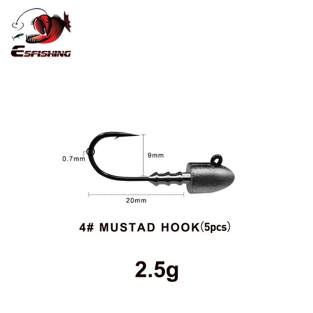 ESFISHING Bullet Jig head 5pcs 2.5g 3.5g 5g 7g 10g 3pcs 18g  Screw Head Mustad Hook for Soft Lures Fishing Tackle Free shipping 2.5g