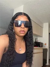 Luvin-Peluca de cabello humano rizado con malla Frontal para mujer, postizo de 30 a 40 pulgadas de densidad 180, sin pegamento, color agua, color negro, brasileña, desplumada