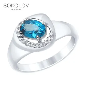

SOKOLOV ring made of silver with a blue topaz and fianitami fashion jewelry 925 women's male
