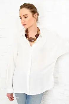 

Trend Alacati Style Women Dobby Bat Sleeve Woven Boyfrıend Shirt DNZ-3165