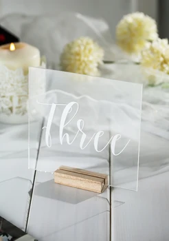 

Personalized Calligraphy Wedding Table Number Acrylic Event Shower Clear Table Number Wedding Table Number with Wood Holder Set