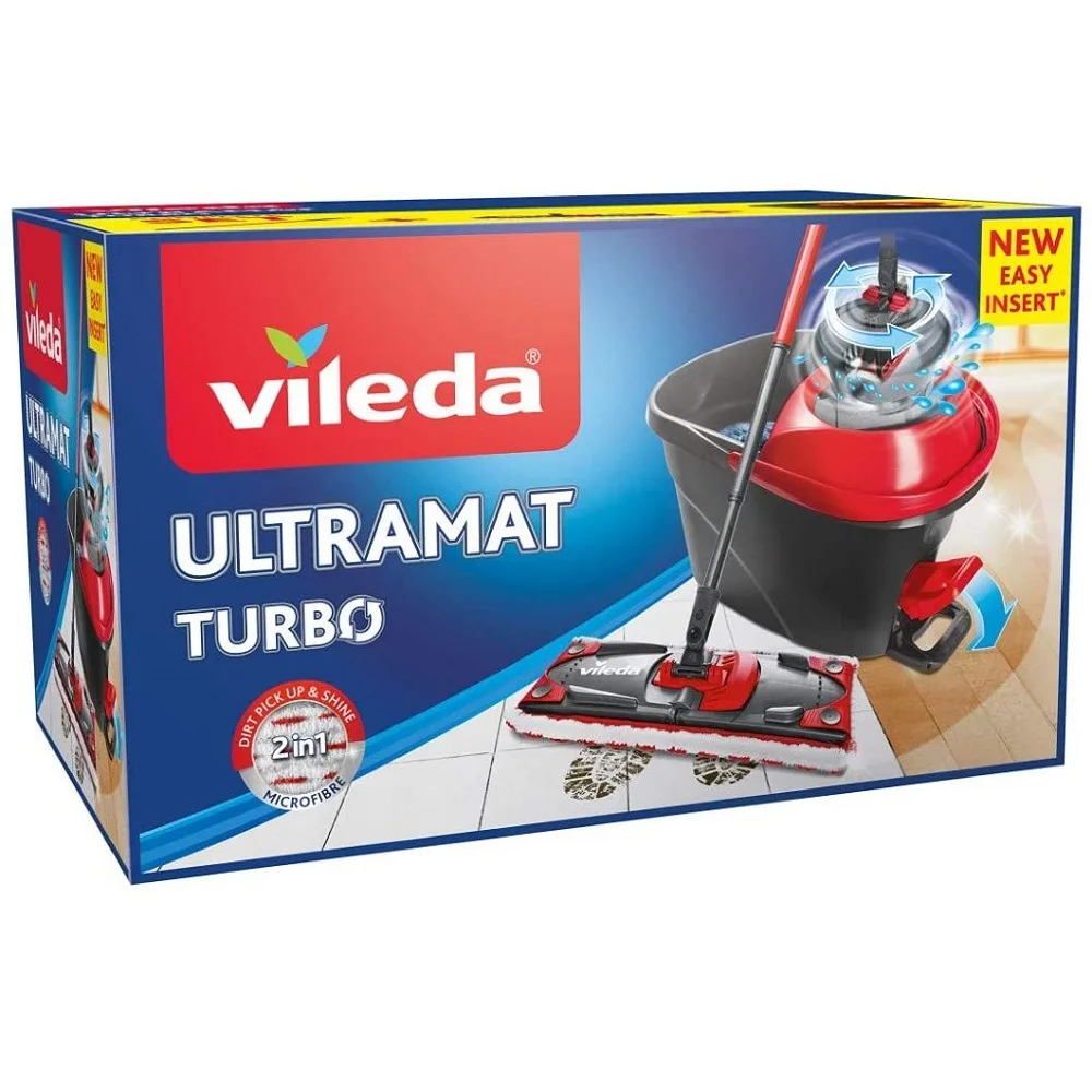 Vileda Ultramat Turbo Flat Microfibre Mop and Bucket Set 2 in 1 New Design  Professional Cleaning Set Office Home Appliances