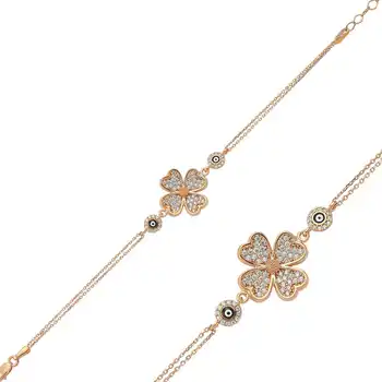 

Merve Sterling Silver Heart Clover Lady Bracelet