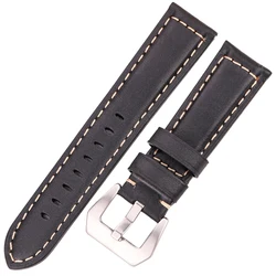 Retro Genuine Leather Brown Watchband with Metal Pin Buckle Accessories - 24mm (Black)