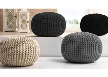 

Ottoman furniture round braided cotton black color