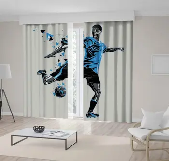 

Curtain Football Soccer Player Sports Theme Blue Black Artistic Illustration Printed