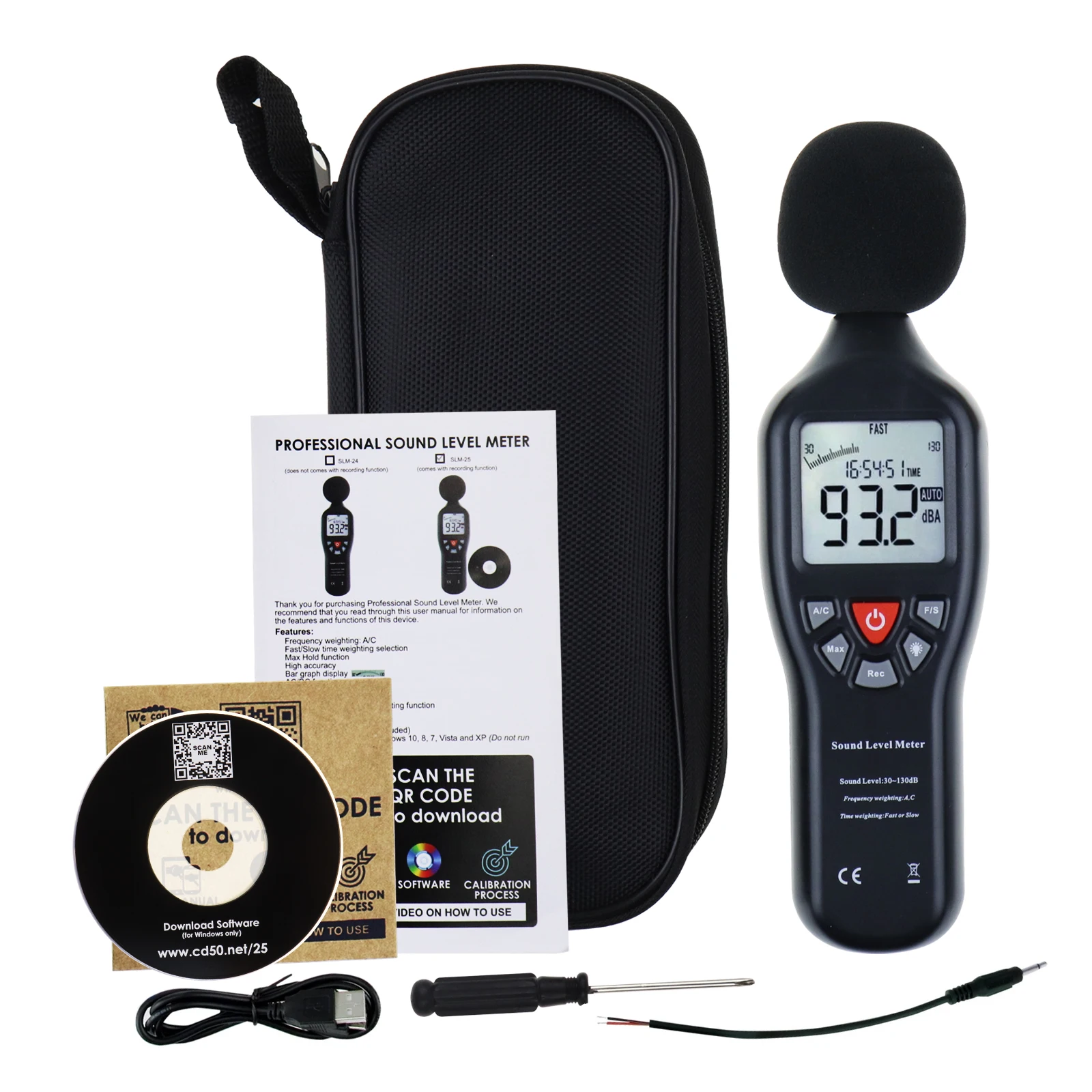 Digital Sound Level Meter Decibel 30dB - 130dB W/ Data Logging Function CD Software Noise Tester Recorder