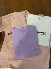 Summer T-Shirt Tees Short-Sleeve Basic Female V-Neck Women Ladies Hirsionsan 100%Cotton