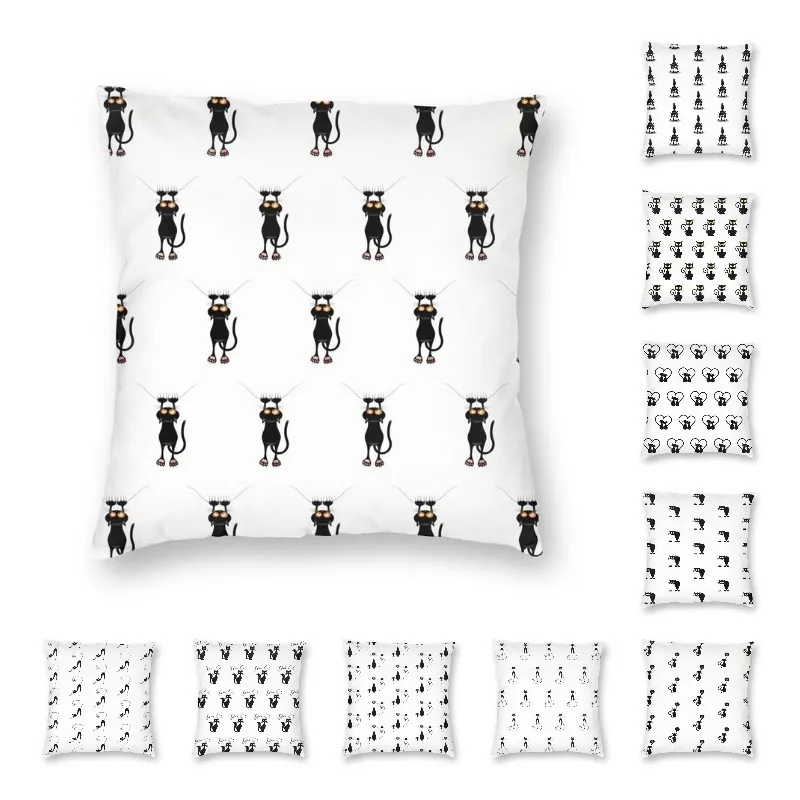 

Наволочка с мультяшным изображением котенка, черного кота, дивана, домашний декор, квадратная наволочка с забавными котами, крутая наволочка для автомобиля