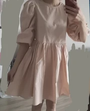 Mini Dress Lantern Short-Sleeve OOTN A-Line Pink Elegant Green Cotton Casual Women Ladies