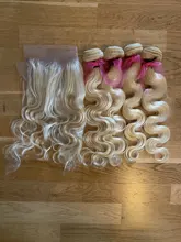 Extensiones de pelo brasileñas con mechones, accesorio capilar de Color rubio ondulado con cierre Frontal de malla, de 30, 32 y 613 colores, 3 o 4 mechones