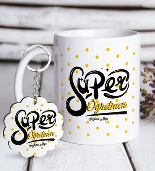 

Personalized Super Teacher White Mug and Keychain Gift Seti-1