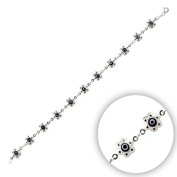 

Silver 925 Sterling Hand Job Glass Eye Bead Daisy Bracelet