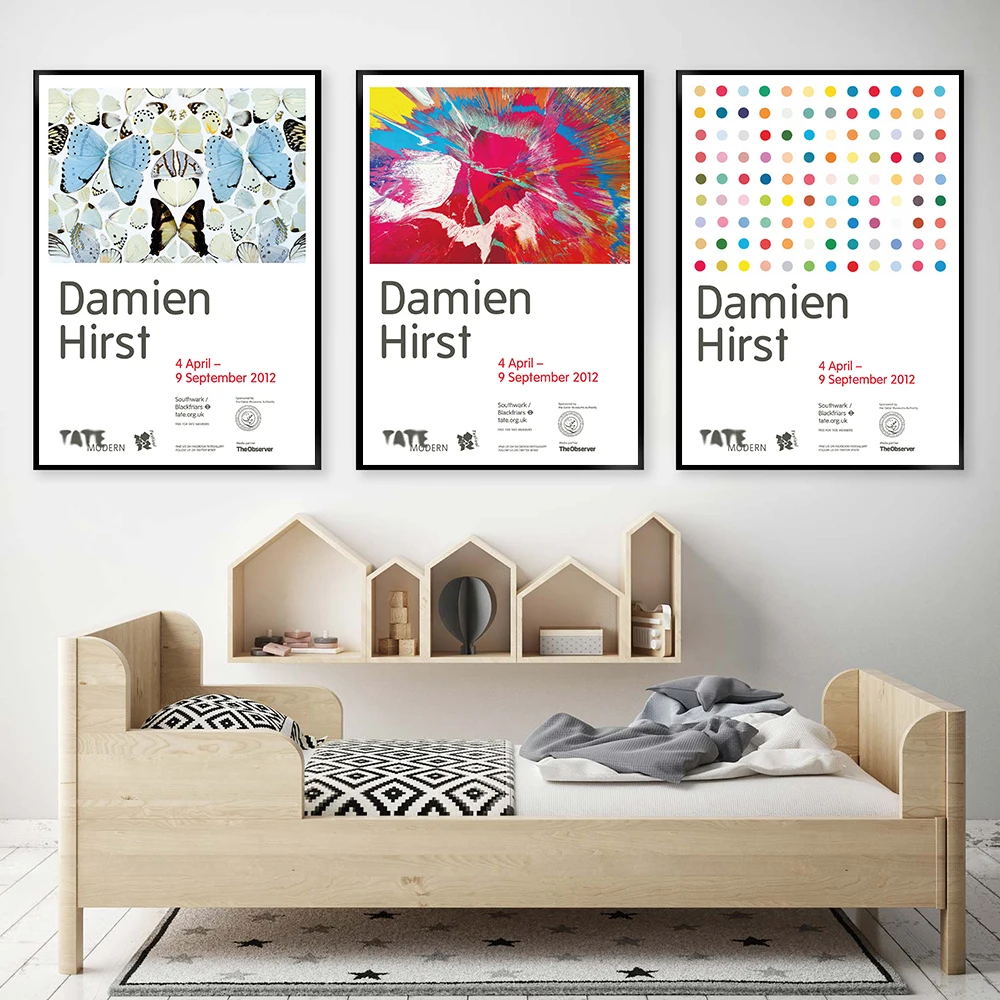 

Famous Artist Hirst Exhibition Print Poster Butterflies Bright Color Dots Canvas Painting Modern Office Room Wall Picture Decor