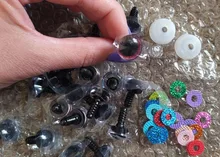 Ojos brillantes 3D transparentes, juguete de seguridad de plástico, 20 piezas, tejido brillante, arandela, Tallo largo, 9-12-14, 16-18- 20 -24-30-35mm