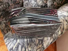 Bolsa de maquillaje transparente impermeable portátil para mujer, organizador de cosméticos con cremallera a rayas a la moda, bolsa de aseo de viaje